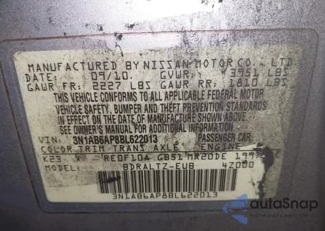 2011 Nissan Sentra 2.0Sr from USA, damaged, VIN 3N1AB6AP8BL622013